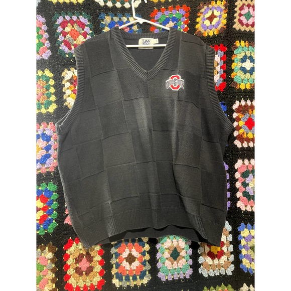 Vintage Lee Sport Made USA Ohio State Buckeyes V-neck Checkered Sweater Vest 2XL - Picture 1 of 3